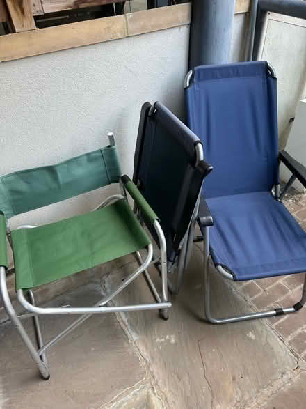 Photo of free Lawn chairs (1 director chair & 2 blue reg. Lawn chairs) (Abingdon-on-Thames OX14) #1