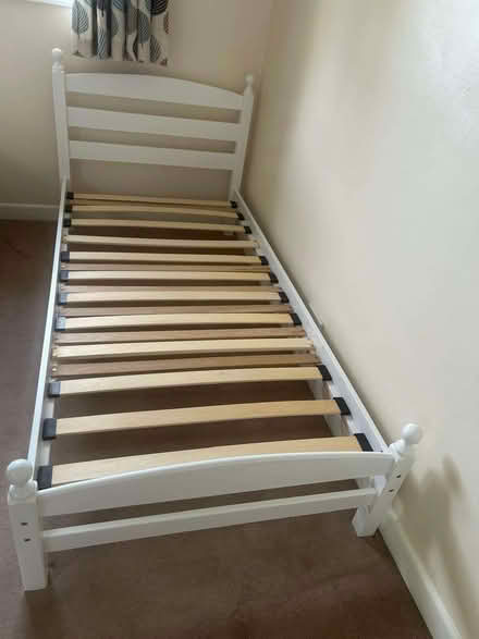 Photo of free Single Wooden bed - white with mattress (from John Lewis) (Llowes HR3) #1