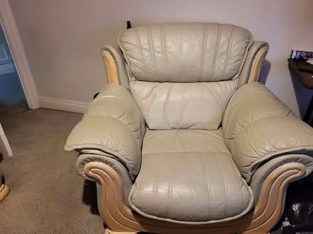 Photo of free Green leather 3 seater sofa and chair (Heysham LA3) #1
