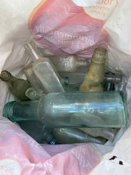 Photo of free A carrier bag of ancient clear glass bottles (Rifle Range No 2 GU12) #1