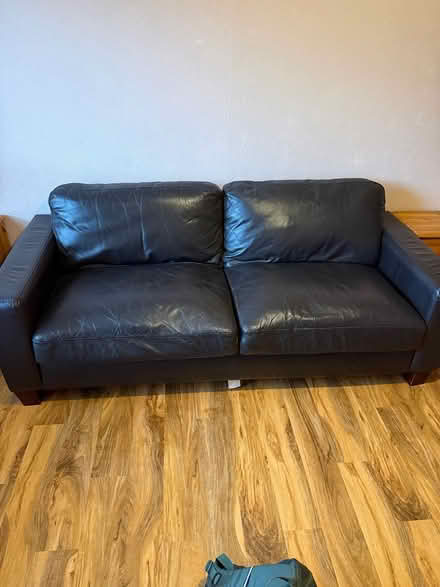 Photo of free Black faux leather sofa (Romford) #1