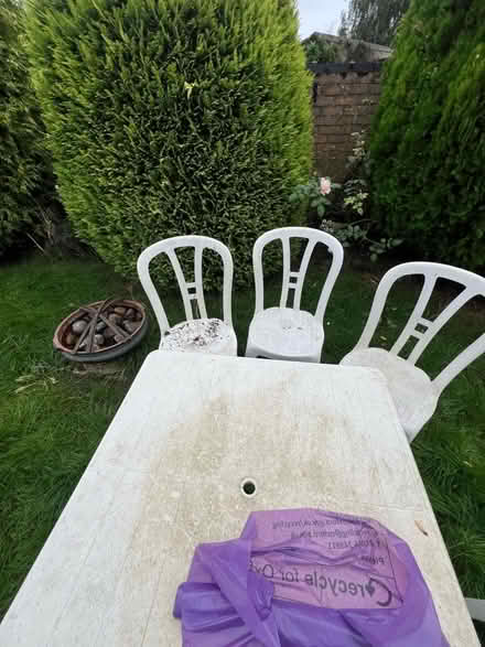 Photo of free Good quality plastic garden table and four chairs (Botley OX2) #2