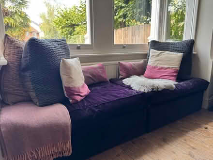 Photo of free Two purple sofa beds which fold out into two single beds (Ealing W13) #2