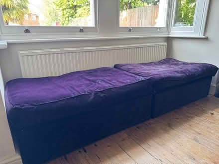 Photo of free Two purple sofa beds which fold out into two single beds (Ealing W13) #1