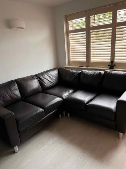 Photo of free Brown leather corner sofa and armchair (The Nurserylands TW12) #1