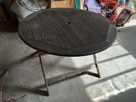 Photo of free Hardwood outdoor table and 4 folding chairs (Guiseley LS20) #1