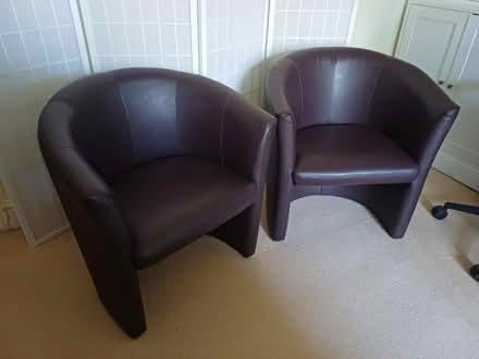 Photo of free 2 brown faux leather chairs (TW1) #1