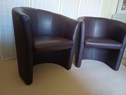 Photo of free 2 brown faux leather chairs (TW1) #2