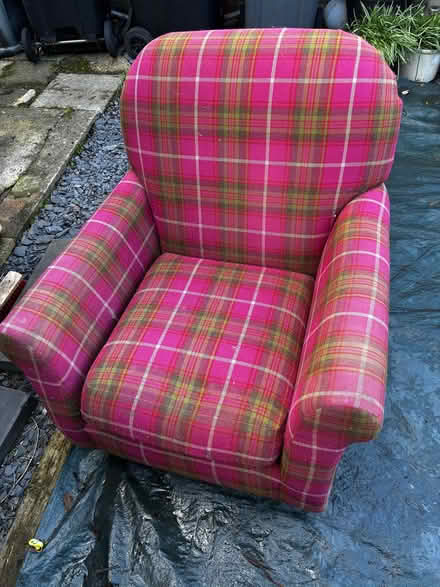 Photo of free Pink tartan upholstered chair (Cotteridge B30) #2
