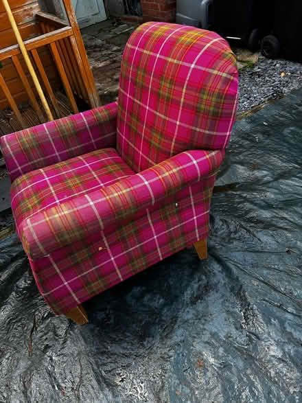 Photo of free Pink tartan upholstered chair (Cotteridge B30) #1