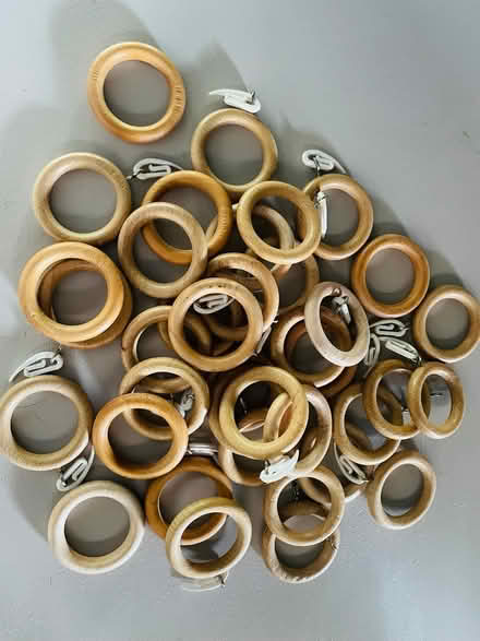 Photo of free natural wood curtain pole with fittings plus more rings (Upper Holloway N19) #4