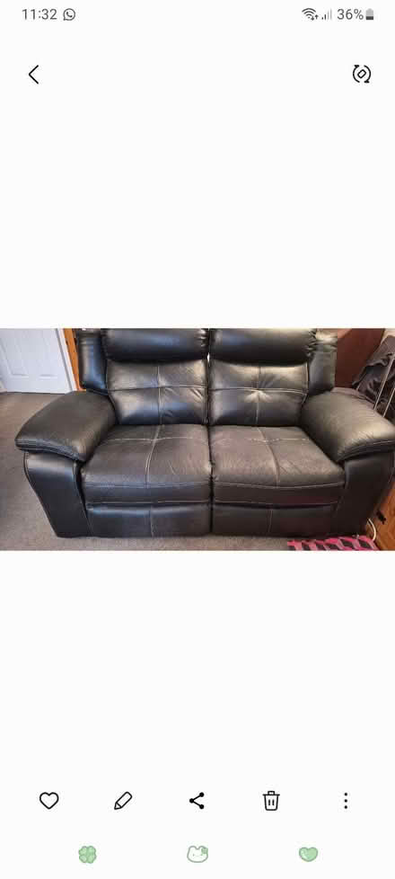 Photo of free Black 2 Seater Sofa, 1 Side Reclines (Staincliffe WF13) #1