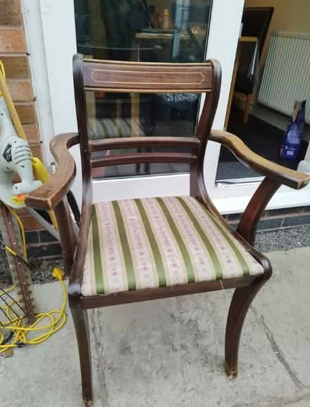 Photo of free Vintage Wooden Armchair with Striped Upholstery – Fair Condi (Frog Island LE4) #1