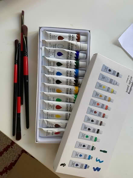 Photo of free Acrylic paints and brushes (Bernards Heath AL1) #1
