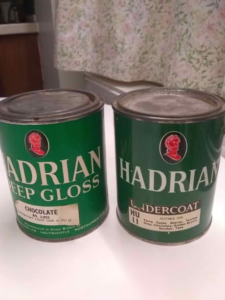 Photo of free Unopened but old Gloss and undercoat paint chocolate brown (Sonning Common RG4) #1