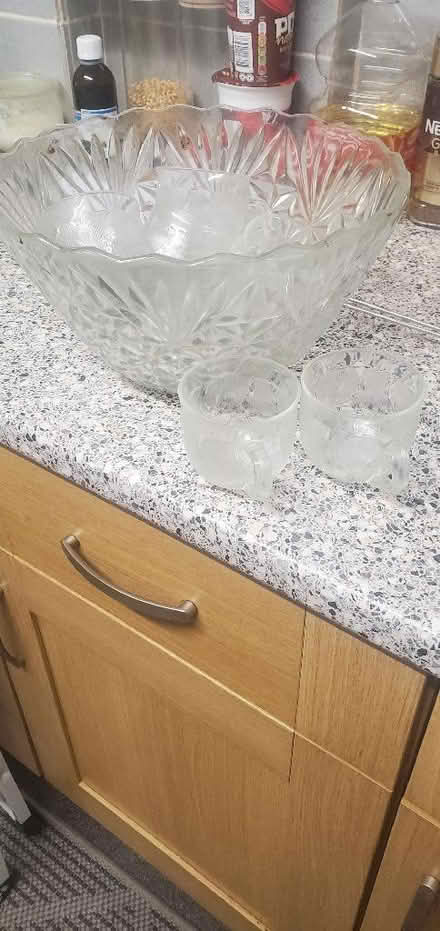 Photo of free Large glass punch bowl and 7 cups (Little Herberts GL53) #2