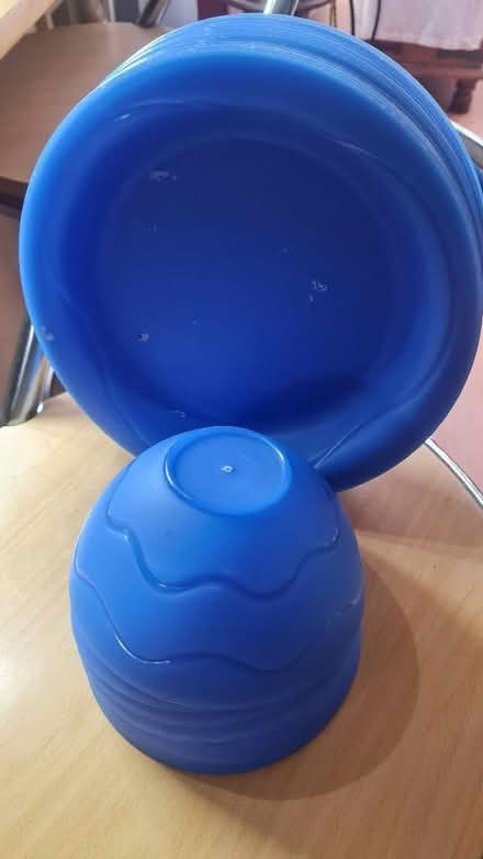 Photo of free Set of blue plastic bowls and plates (West Heath GU14) #2