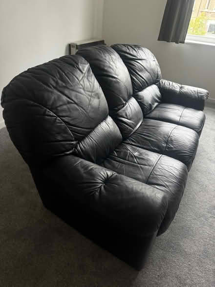 Photo of free Black leather sofa - 3 seater (Norbury SW16) #1