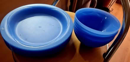 Photo of free Set of blue plastic bowls and plates (West Heath GU14) #1