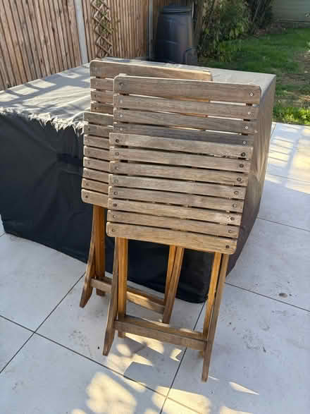 Photo of free 2 wooden foldable garden chairs (West Bergholt CO6) #2