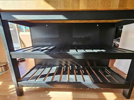 Photo of free Heavy butcher block table w/storage (Tukwila) #1