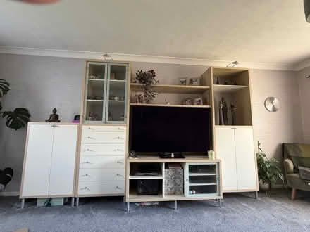 Photo of free IKEA wall unit and cupboard, Beech and White with glass (Garelochhead G84) #1