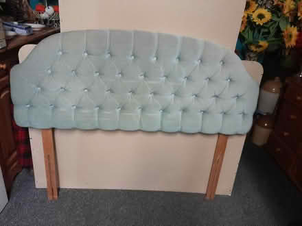 Photo of free pale green velvet headboard (Redditch B98) #1