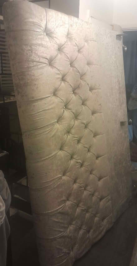 Photo of free Superking silver/grey plush velvet bedframe (Wylde Green B24) #1