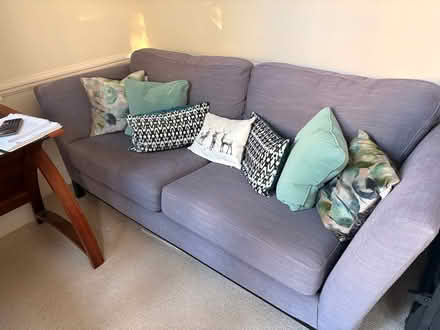 Photo of free 3 seater blue sofa (Olympia W14) #3