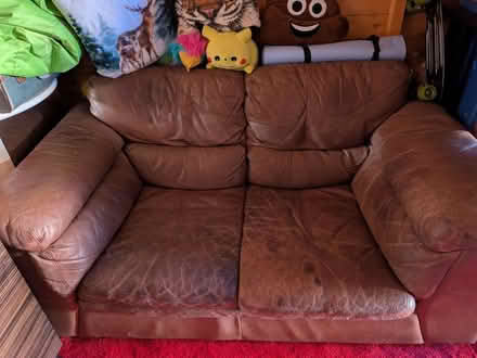 Photo of free Brown leather large two seat sofa (Goffs Oak EN7) #1