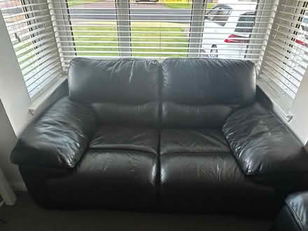 Photo of free Black leather sofa set 3+2+pouffee (AB23 8SY) #2