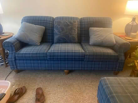 Photo of free Sturdy blue sofa (Glenville,NY) #1