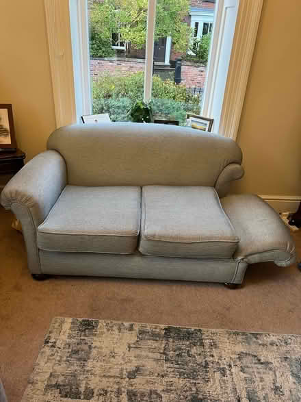 Photo of free Sofa & armchair with light blue herringbone pattern. (Rainhill L35) #4