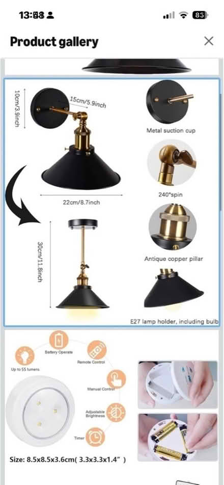 Photo of free Vintage Industrial Black & Brass Wall/Ceiling Light – Adjust (Upper Wolvercote OX2) #1