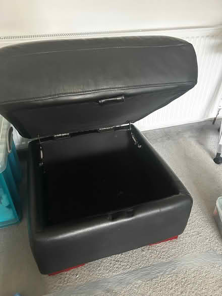 Photo of free Black leather sofa set 3+2+pouffee (AB23 8SY) #1