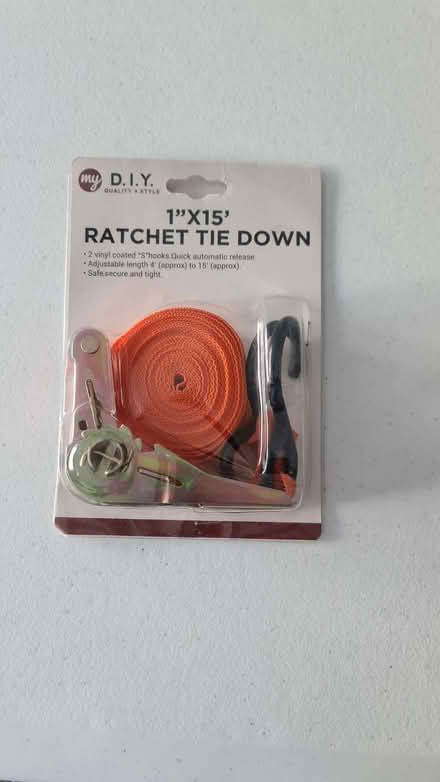 Photo of free 1" x 15' Ratchet Tie Down (unused, in original packaging) (Llanelli SA15) #1