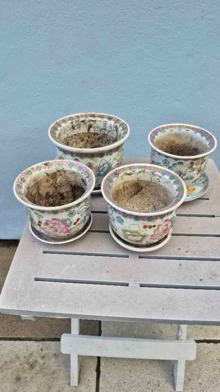 Photo of free 4 Pretty Plant Pots And Saucers (Worle BS22) #1