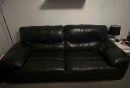 Photo of free Black leather sofa set 3+2+pouffee (AB23 8SY) #3