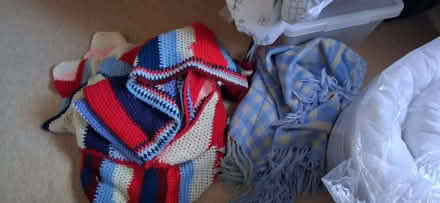 Photo of free blue check blanket with fish and shells and crochet mxd cols (Wigmore LU2) #1