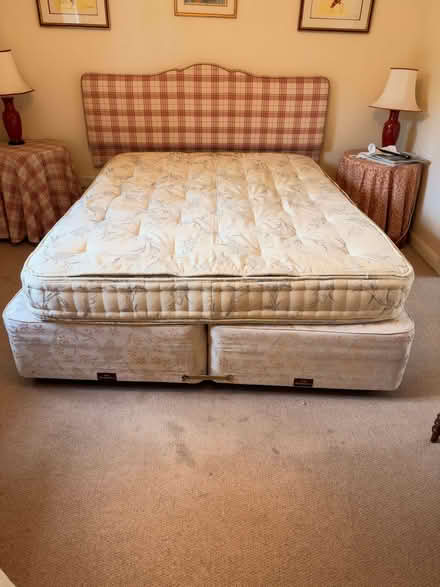 Photo of free queen size bed- mattress & upholstered frame (Shipton Moyne GL8) #1