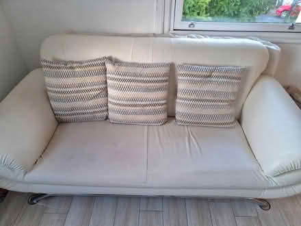 Photo of free 2 Cream fake leather sofas (Round Hill BN2) #1