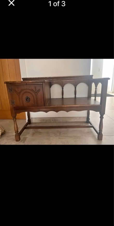 Photo of telephone table with seat in solid wood (Church Langley CM17) #1