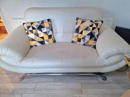 Photo of free 2 Cream fake leather sofas (Round Hill BN2) #2
