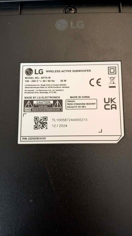 Photo of free LG Wireless Subwoofer (Irthlingborough NN9) #2