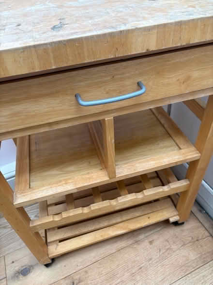 Photo of free Small wood kitchen unit on wheels with bottle rack (Camden BA1) #3