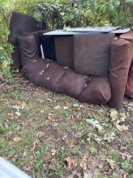 Photo of free couch and brown leather recliner (4635 S Benton ave) #1