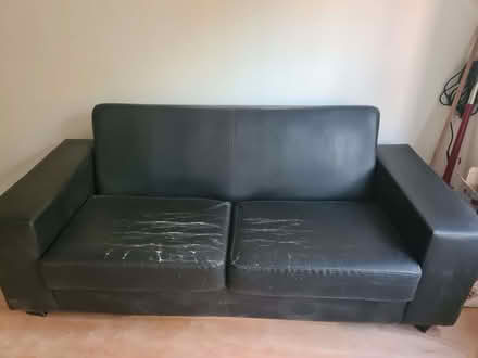 Photo of free 2 x Black Faux Leather 3-Seater Sofas – Used Condition (North Wembley HA0) #1