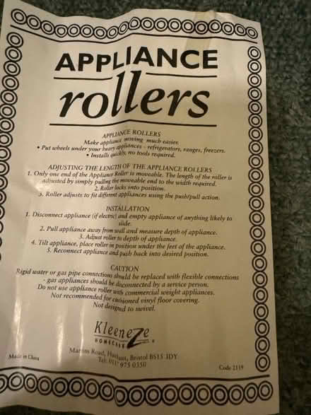 Photo of free Appliance rollers (Lochend EH6) #1