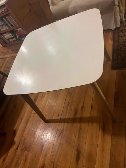 Photo of free square table 90cm - white top timber legs some marks (Hildenborough TN11) #1