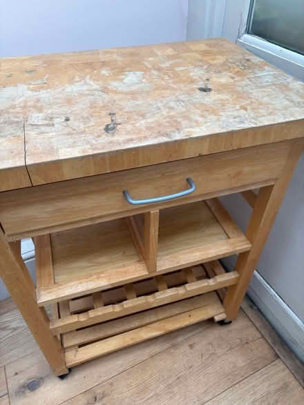 Photo of free Small wood kitchen unit on wheels with bottle rack (Camden BA1) #2